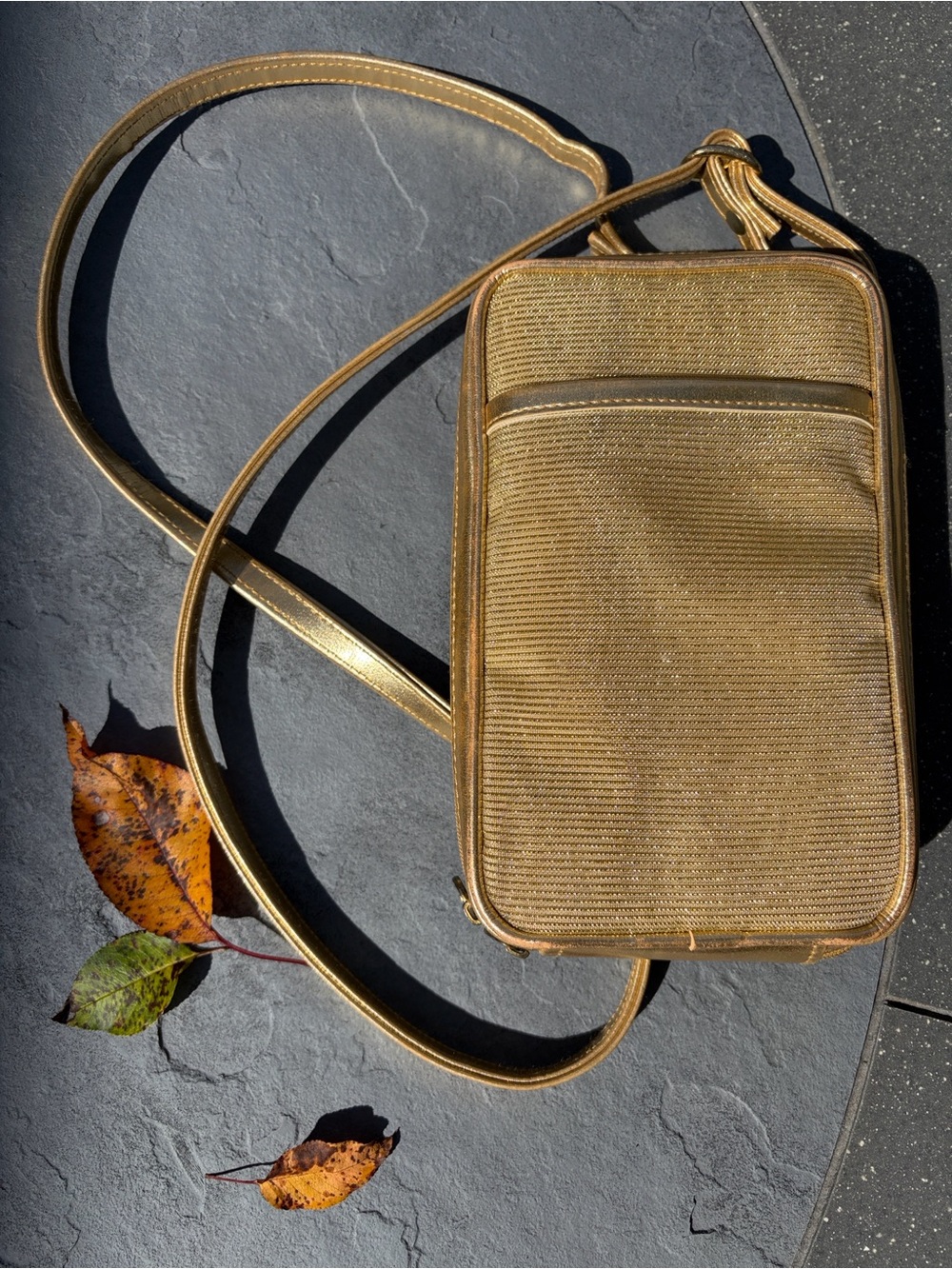 Oscar de la Renta Gold Woven Crossbody Small Bag